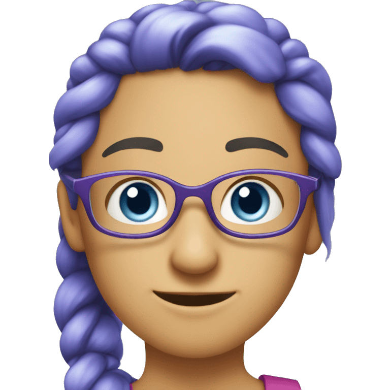 Blue eyes and ponytail. Make glasses purple and sparkle. Make skin yellow and person more like an emoji emoji