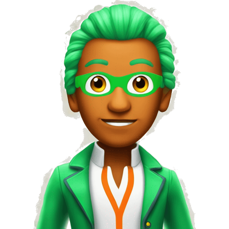 Oompa loompa with neon orange skin and green hair emoji