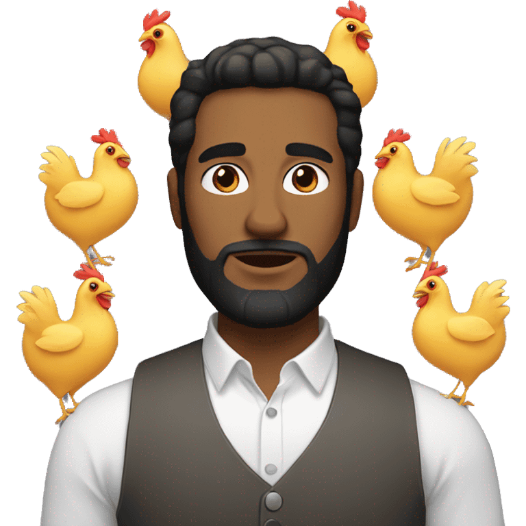 White man with black hair and beard with chicken emoji