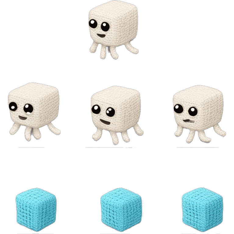 a squid crocheting, solving  rbix cube, and readi emoji