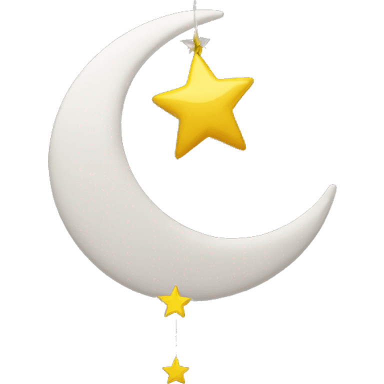 yellow star hanging from end of white crescent moon emoji