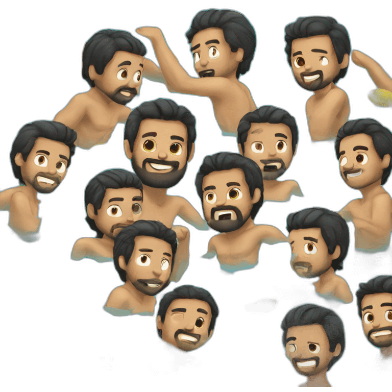 Swimming guy black hair and beard muscles emoji