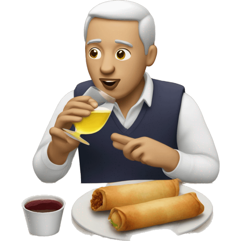 Guy drink wine eating egg roll emoji