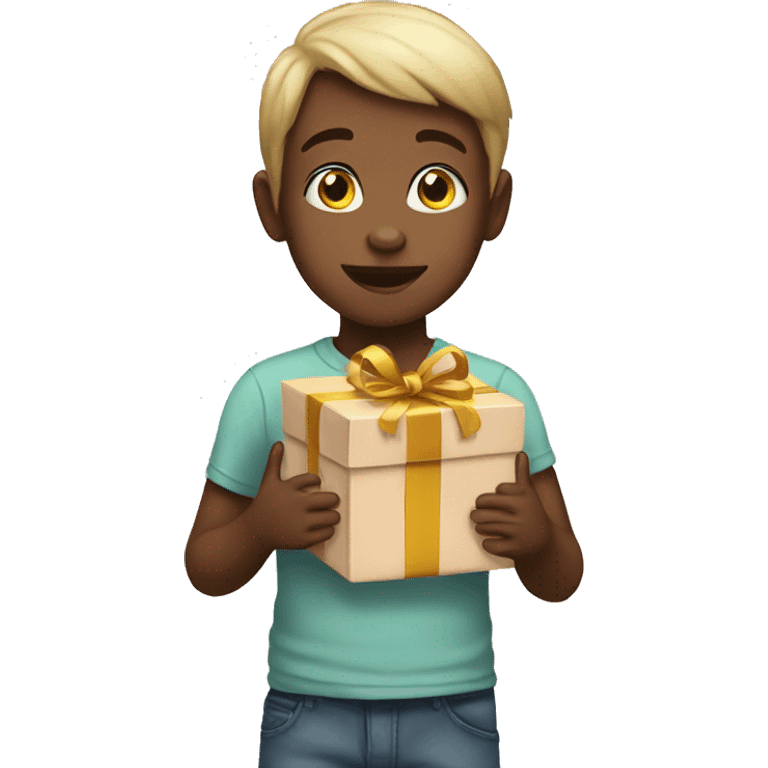 white child with gift emoji