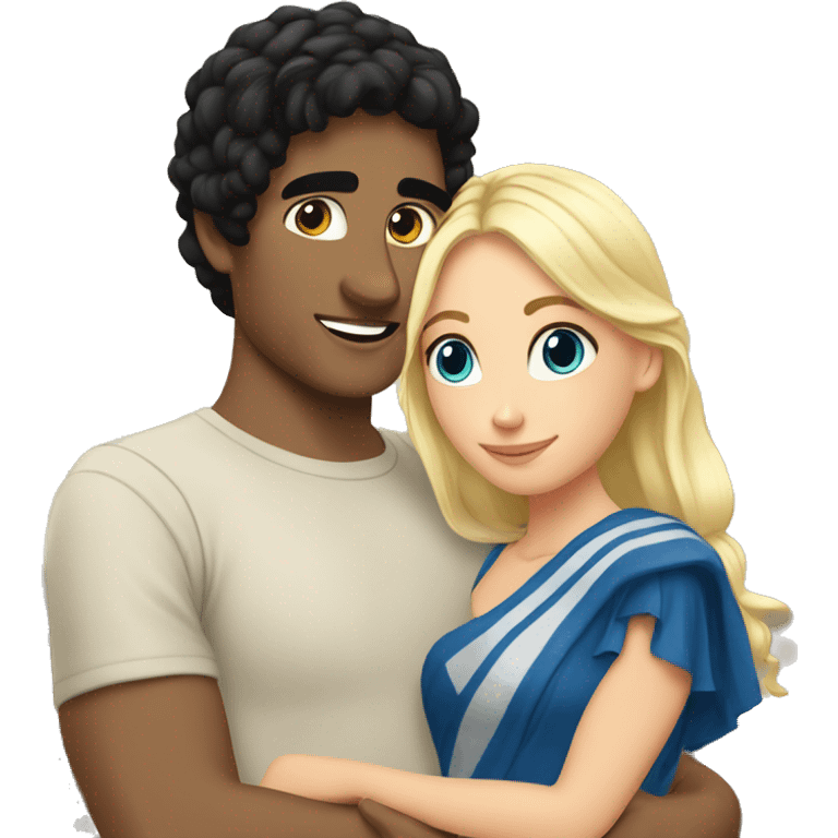 Greek￼ Man black hair hugging blonde girl  emoji