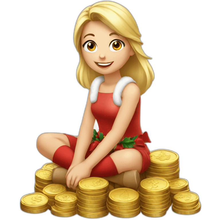 blonde christmas girl sitting on coins emoji