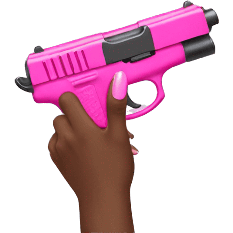 Black girl hand with pink nails holding a pink gun emoji