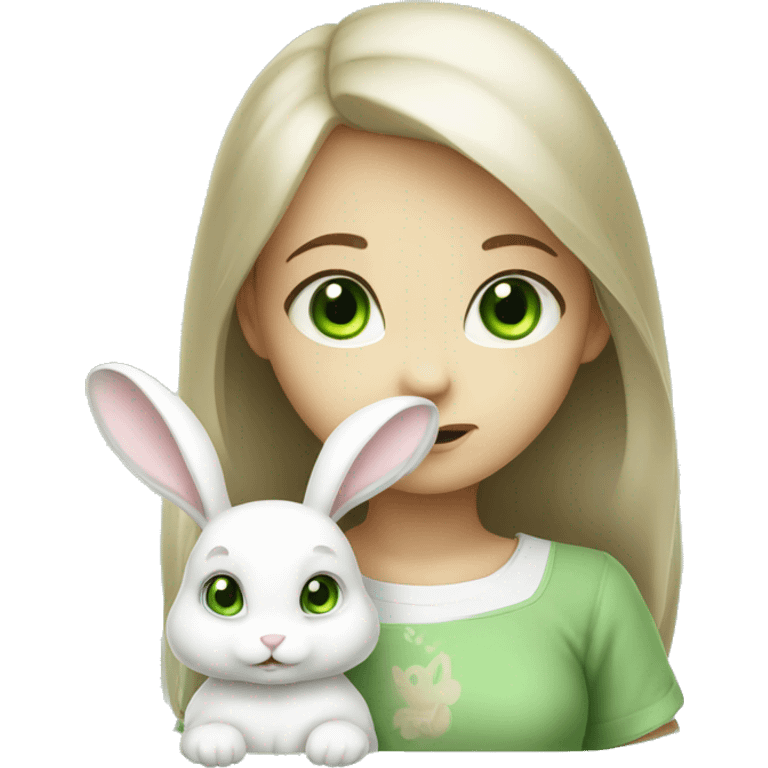 Cute White bunny girl with light-green eyes curious and question symbol  emoji