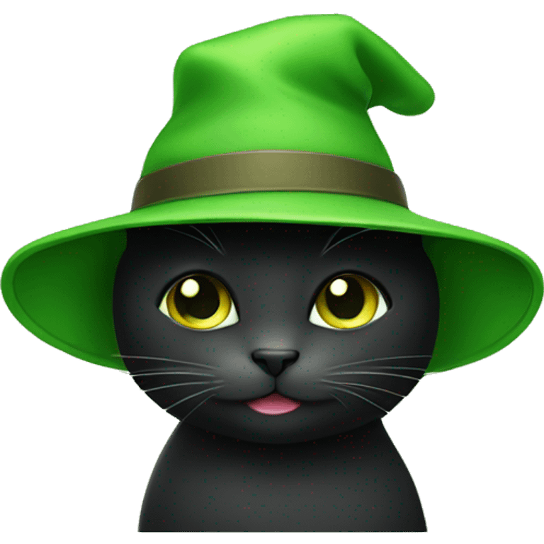 Cute black cat wearing green hat emoji