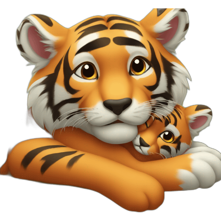 tiger cub cuddles with fox cub emoji