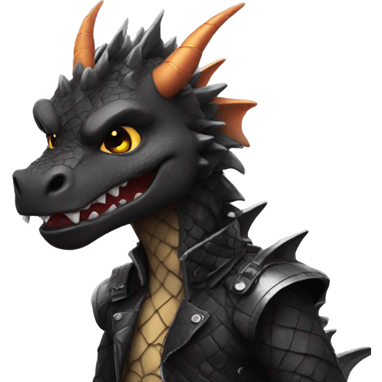 Black dragon dressed in punk clothes with chequer markings emoji