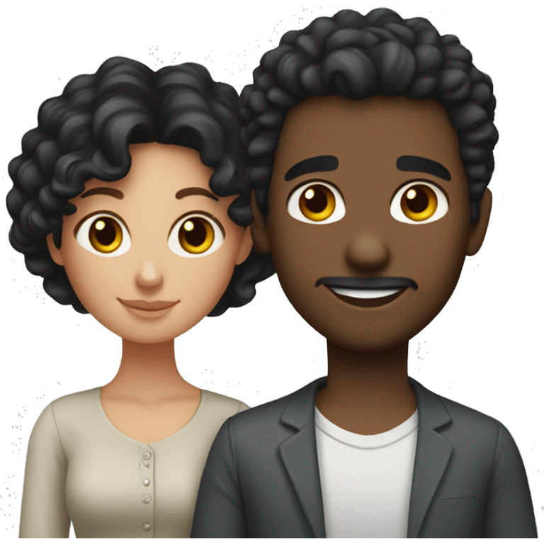 Husband (young, short black hair, white) and wife (young, Curly dark brown hair, short) emoji