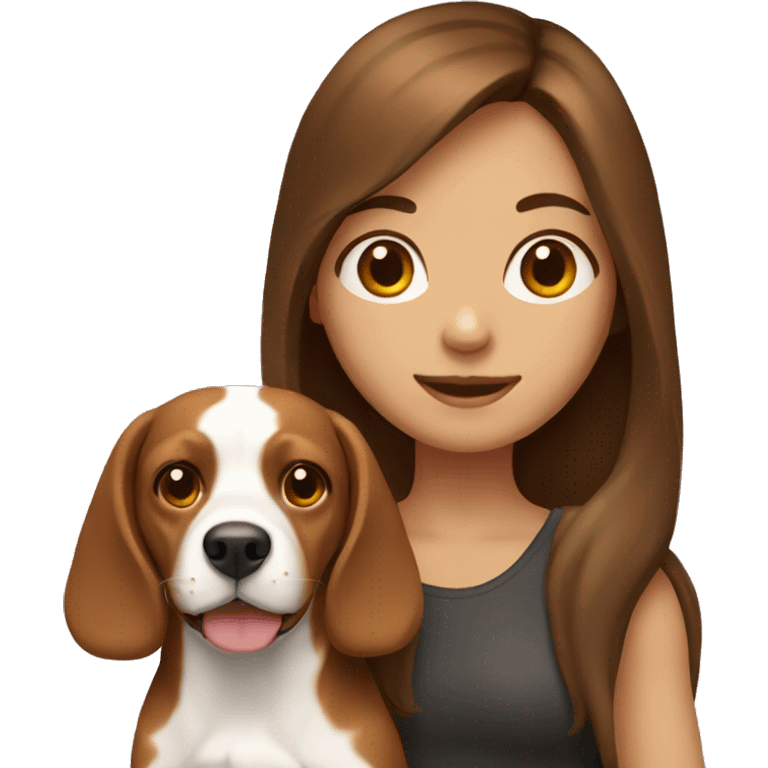 girl with brown long hair holding a beagle emoji