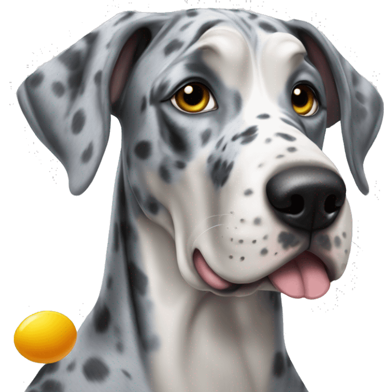 Blue Merle Great Dane eating eggs  emoji