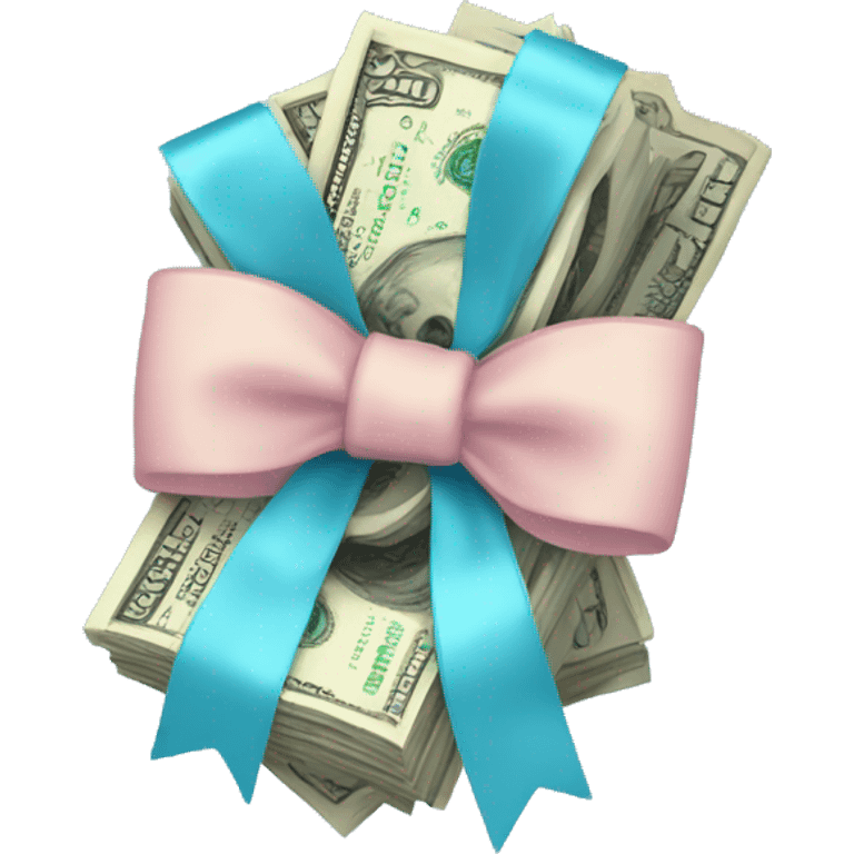 A bunch of dollars, tied with pastel blue bow emoji