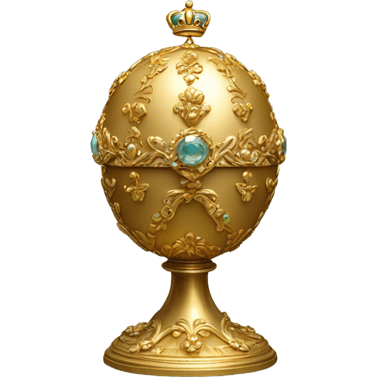 golden Faberge egg on short pedestal wearing a crown emoji