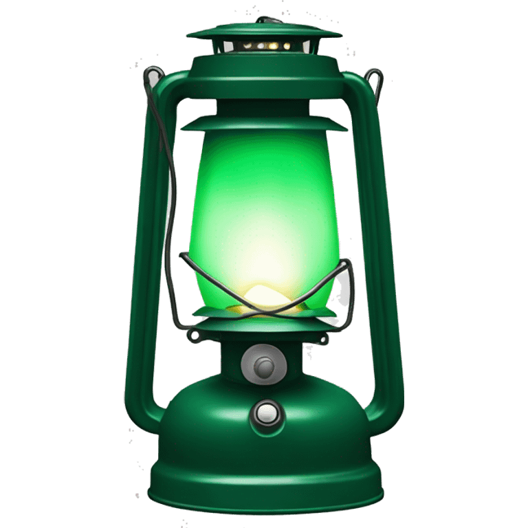 Realistic emerald green lit camping lantern lisolated. emoji