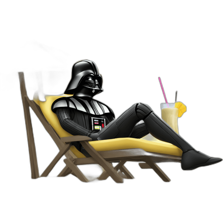 darth Vader lounging on the beach under an umbrella while drinking a piña colada emoji