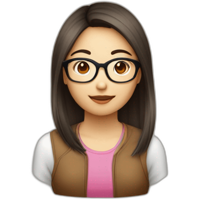 Fille asiatique avec cheveux bruns au carré et avec des lunettes rondes emoji