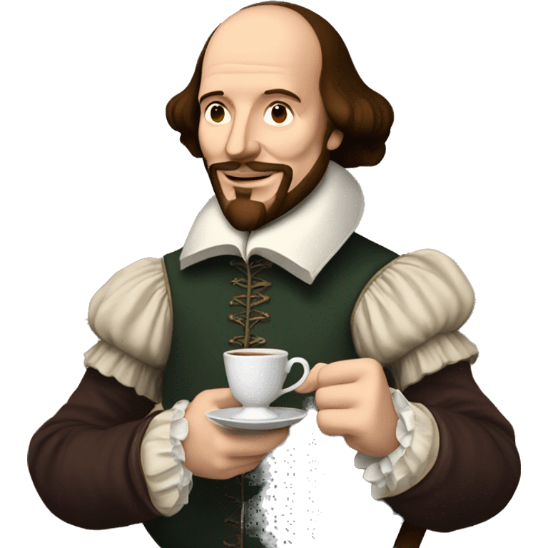 William Shakespeare holds a cup of tea in his hand emoji