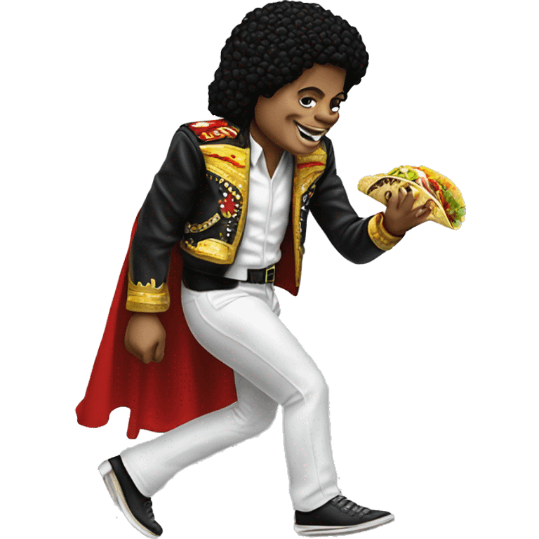 Micheal Jackson doing a moonwalk while eating a taco emoji