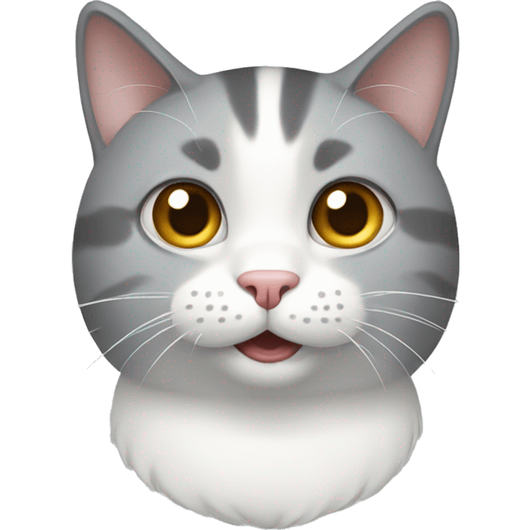 Grey and white cat looking funny emoji