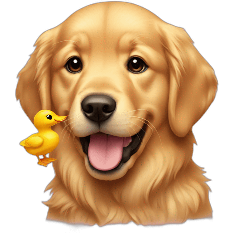 Golden retriever with a baby duck toy in mouth  emoji