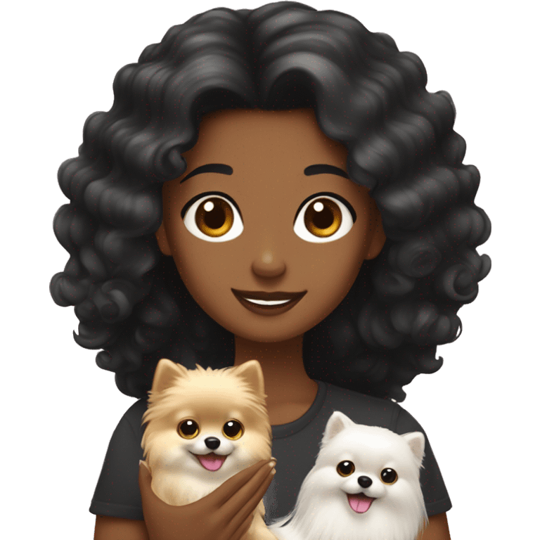 black hair girl petting cream hair pomeranian emoji