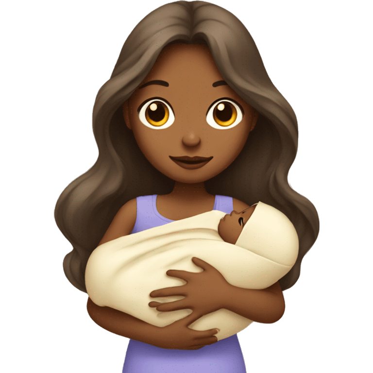 Tan girl with long hair holding newborn baby in arms  emoji