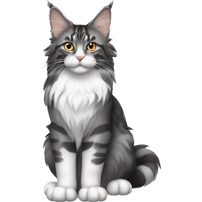 Black grey and white maine coon tabby cat emoji