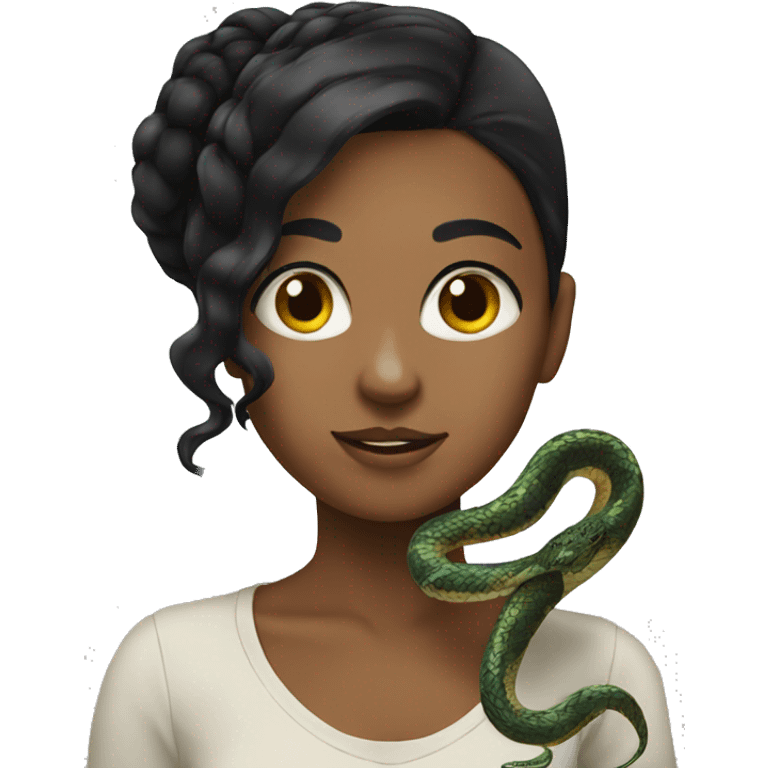 black haired girl with snake emoji