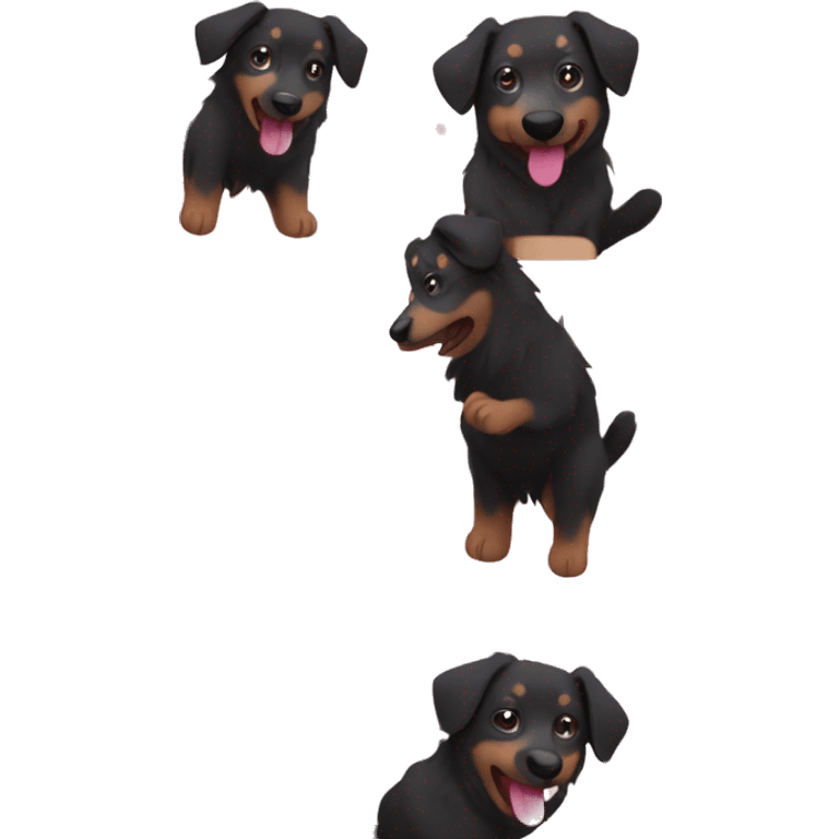 Small black australian shepherd dog surrounded by maroon hearts emoji