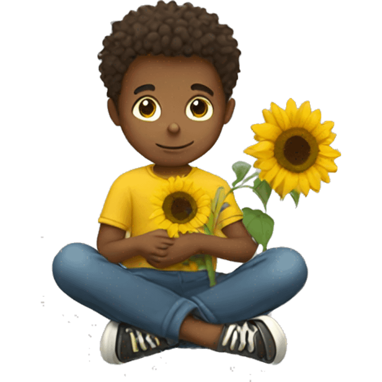 boy sitting with sunflower emoji