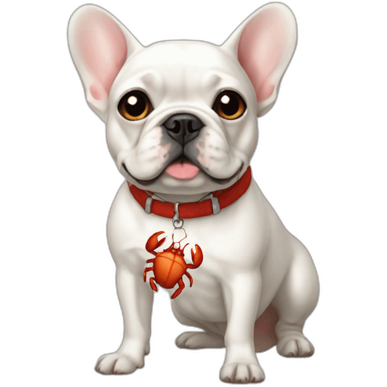 white FRENCH BULLDOg with crab emoji