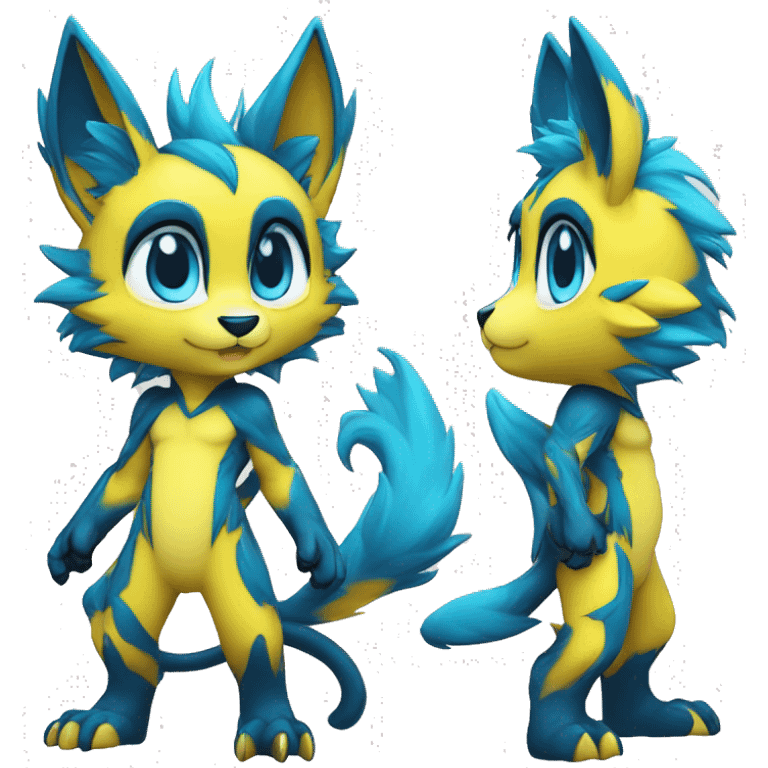 Anthro-Edgy-Cool-Blue-Yellow-Contrast-Colors-Fantasy-Fur-Sona-Chibi-Shiny-Fakémon-Hybrid full body emoji