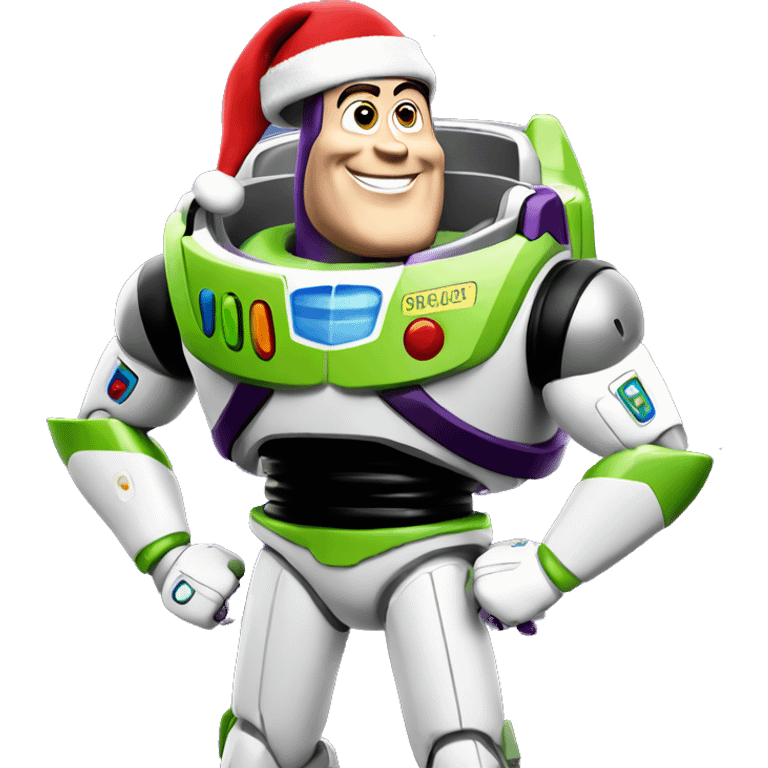 Happy buzz lightyear wearing a Santa hat emoji