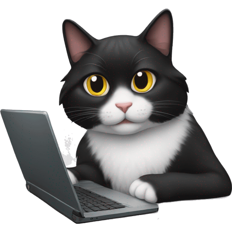 Tuxedo cat with a laptop emoji