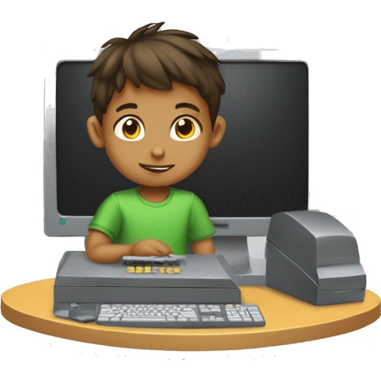 Boy kid play computer emoji