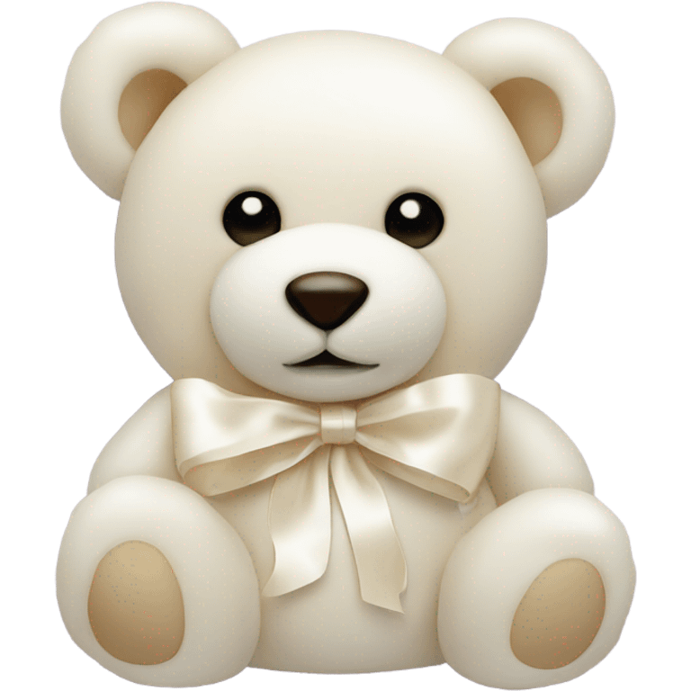 cute ivory teddy bear with ivory satin bow around neck emoji