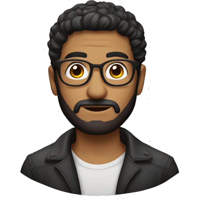 Persona, hombre, 33 años, lentes con marco negro, cabello corto, ojos marrones, barba de 3 dias emoji