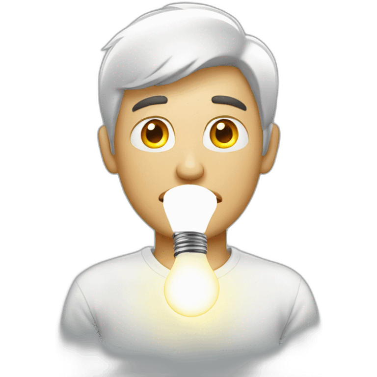 man with white tshirt thinking light bulb emoji