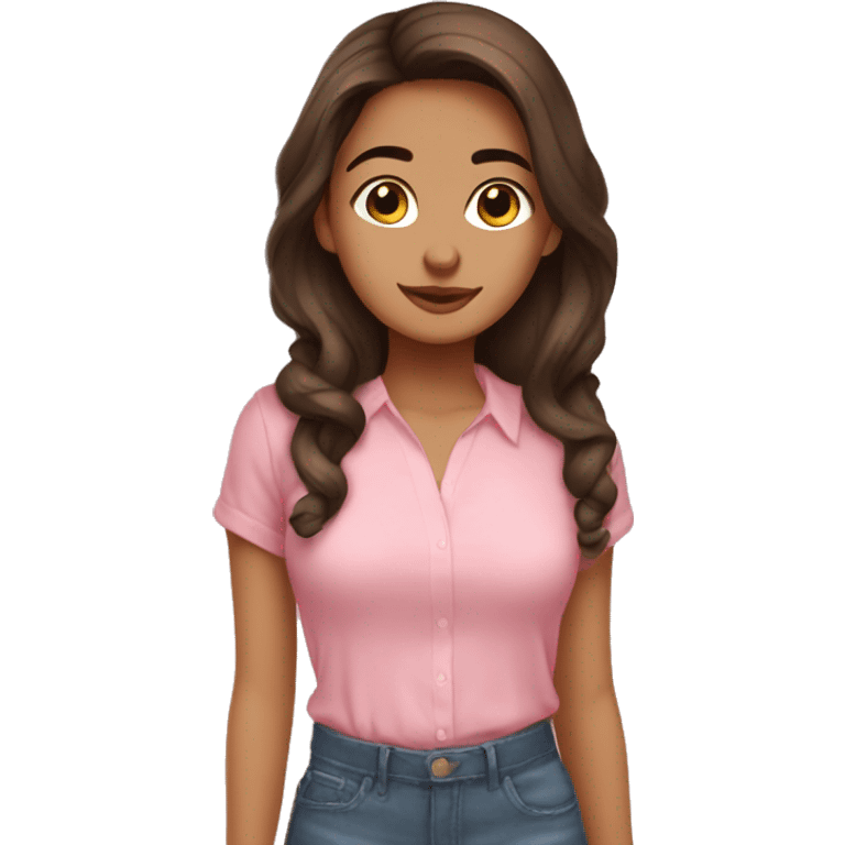 hispanic pretty girl with brown hair in pink shirt coquette aesthetic  emoji