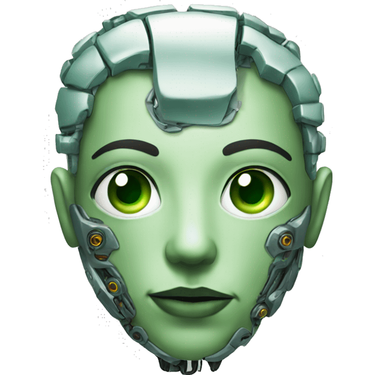 Cyborg head with green eyes and green hair emoji