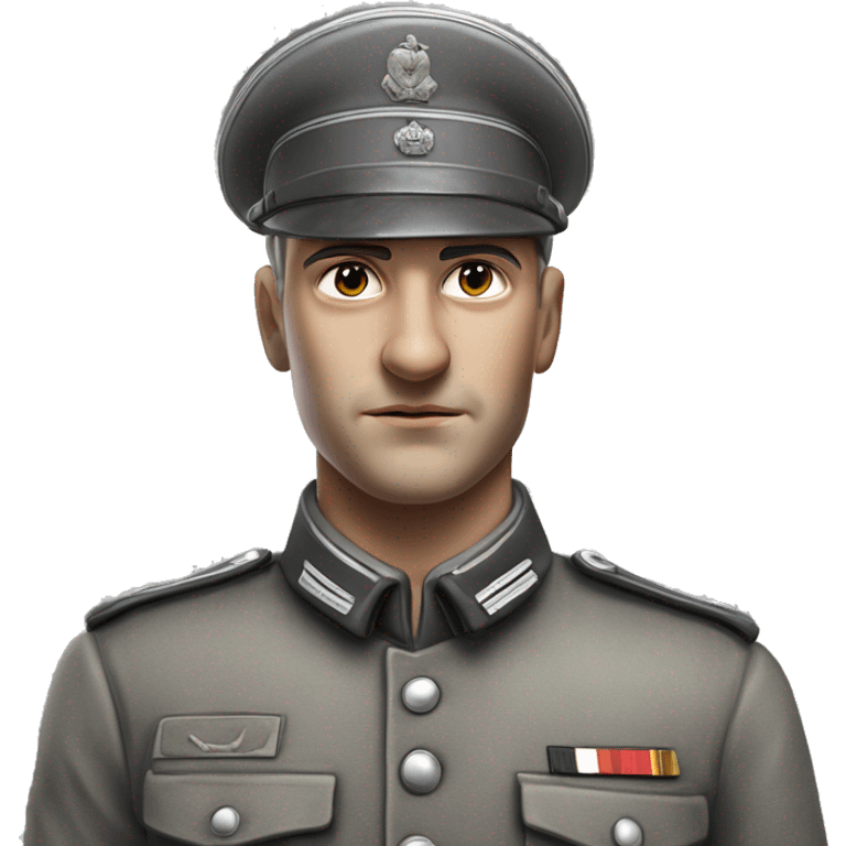 photorealistic 30 years old german soldier the middle of the XX century gray uniform detailed face with wrinkles, closed mouth, small eyes  emoji