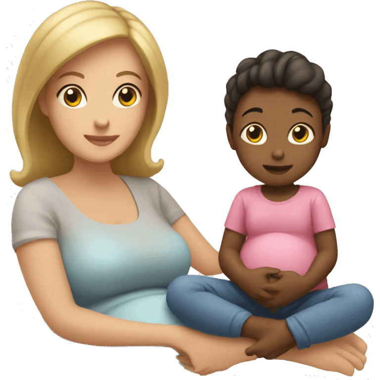 Mom pregnant with baby with little girl sitting next to her emoji