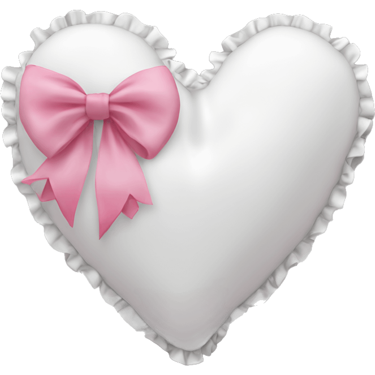 White heart shaped pillow with ruffles and pink bow emoji