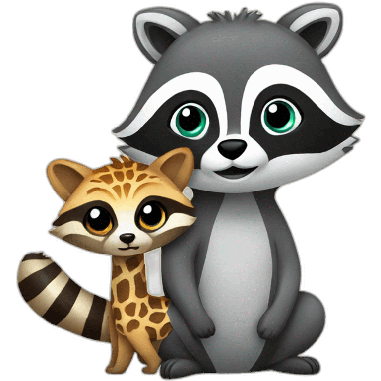 Raccoon holding a giraffe emoji