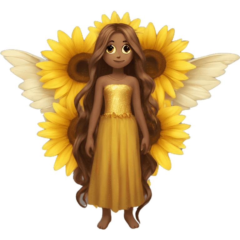 big wings, sunflower, Beautiful, fairy, gold, brown, long hair emoji