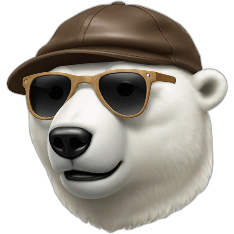 Polar bear with sunglasses and leather muir cap emoji