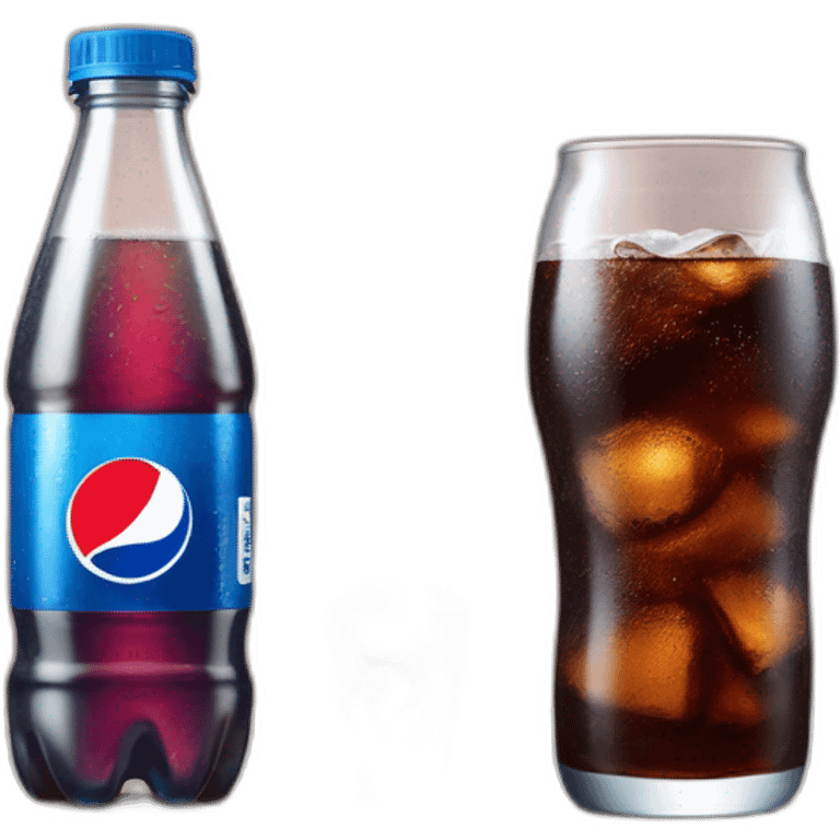 A plastic bottle of Pepsi cola next to a glass of cola emoji